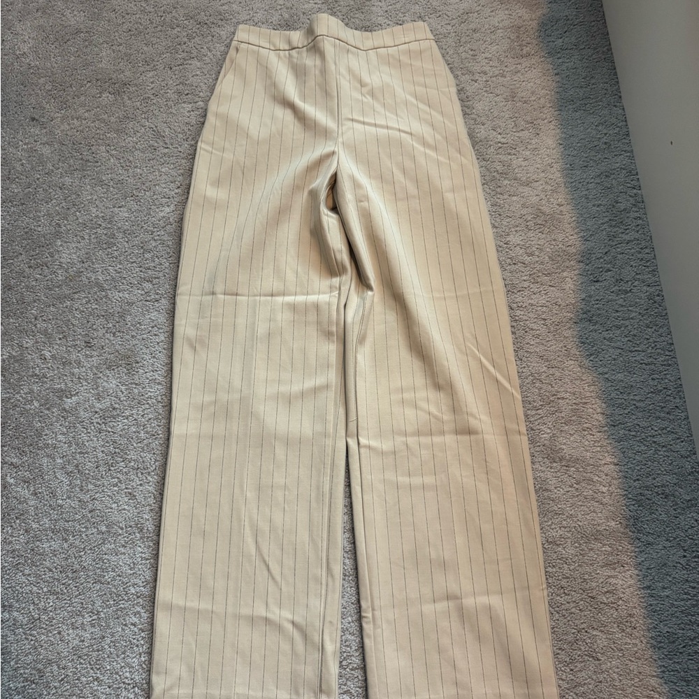 Elegant Beige Pinstripe Women's Dress Pants